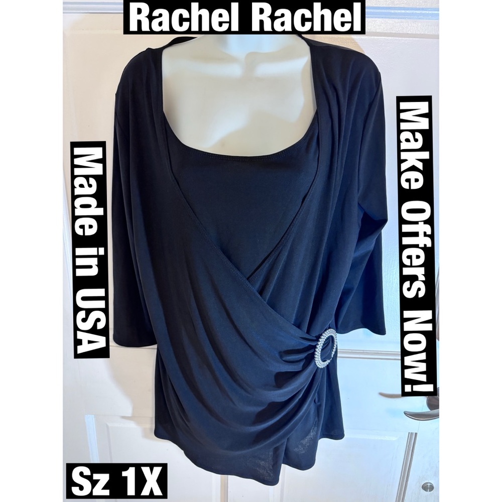 Rachel Rachel Black Draped Crossover Blouse Vintage made in USA Sz 1X